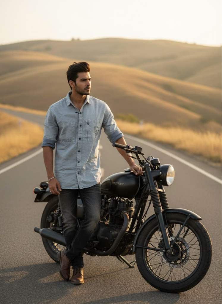 Men’s Grey Denim Look Casual Shirt – Rider Edition