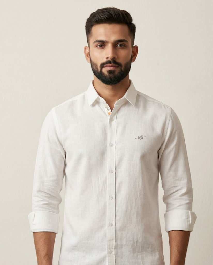 Men’s Classic White Cotton LINEN Shirt