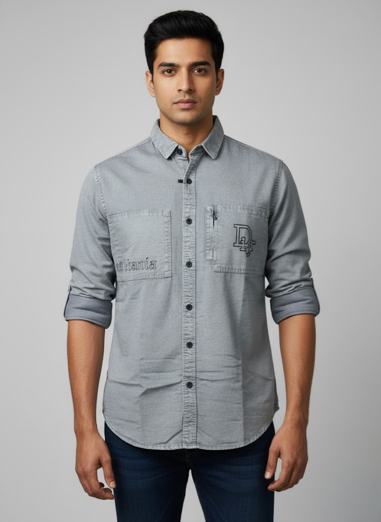 Men’s Grey Denim Look Casual Shirt – Rider Edition