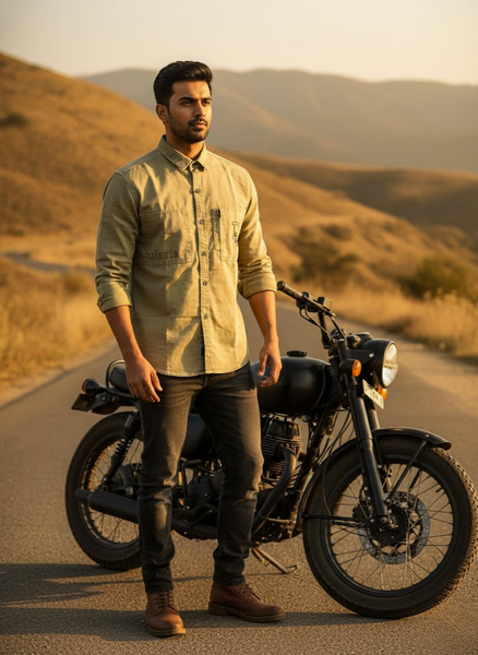 Men’s Olive Green Utility Denim Washed Shirt – Streetwear Edition