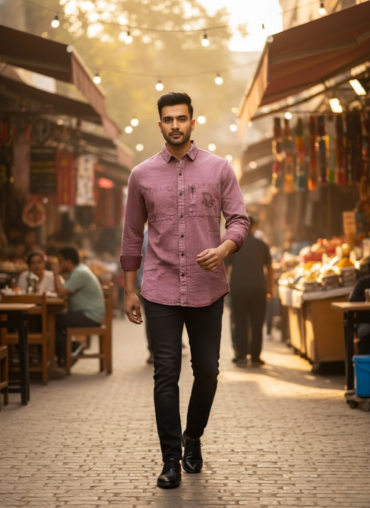 Men’s Mauve Utility Denim Washed Shirt – Signature Edition