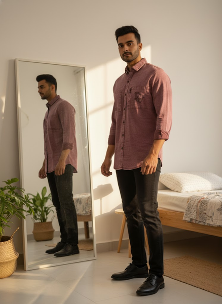 Men’s Mauve Utility Denim Washed Shirt – Signature Edition