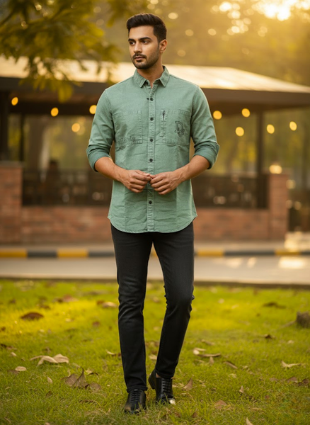 Men’s Sage Green Utility Denim Shirt – Everyday Classic