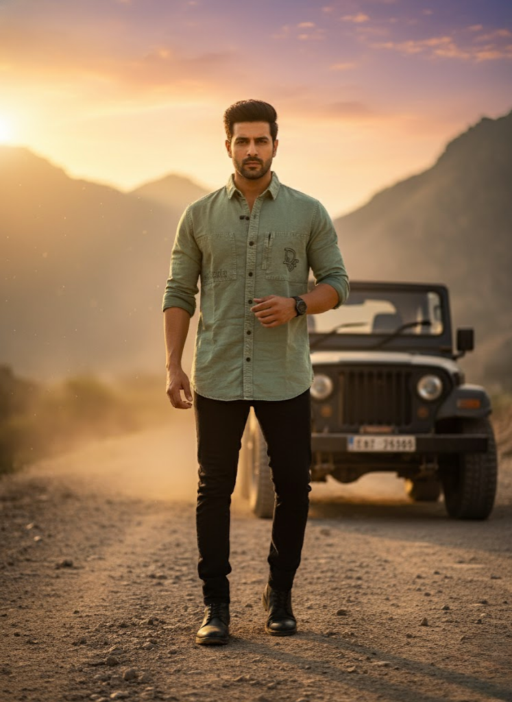 Men’s Sage Green Utility Denim Shirt – Everyday Classic