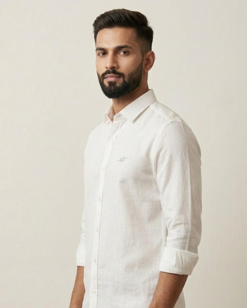 Men’s Classic White Cotton LINEN Shirt