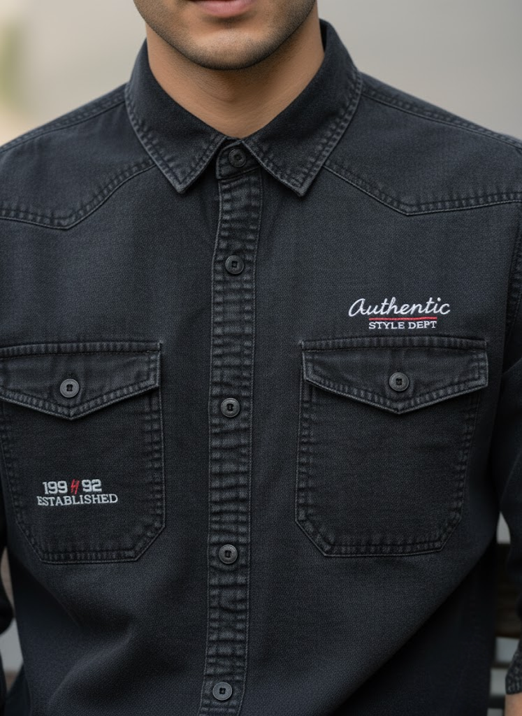 Men’s Black Denim Washed Cotton Shirt