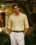 Men's Pastel Yellow Cotton Linen Shirt - Summer Casual Wear
