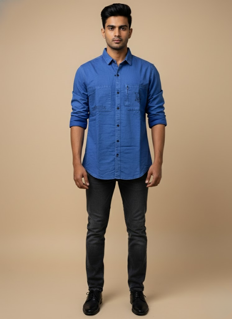 Men’s Indigo Blue Utility Denim Washed Shirt – Bold Classic Edition