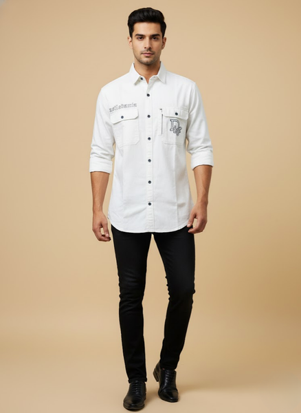 Men’s White Utility Denim Washed Shirt – The Everyday Icon