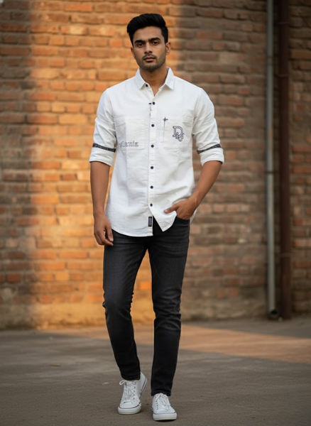 Men’s White Utility Denim Washed Shirt – The Everyday Icon