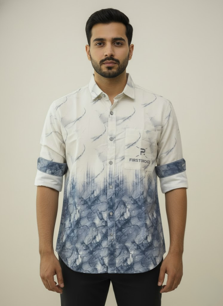 Men’s Blue Marble Fade Shirt – Premium Sunset Edition