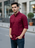 Men's Maroon Solid Slim Fit Cotton Shirt