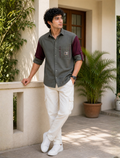 Men’s Dual Tone Casual Olive Green with Maroon Sleeves Shirt