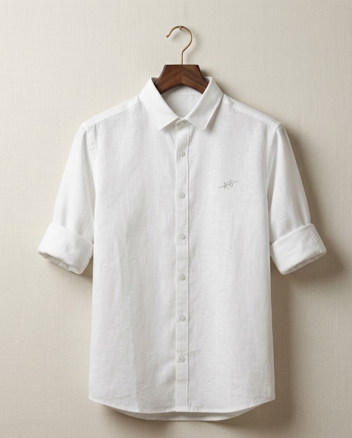 Men’s Classic White Cotton LINEN Shirt