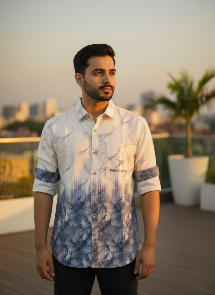 Men’s Blue Marble Fade Shirt – Premium Sunset Edition