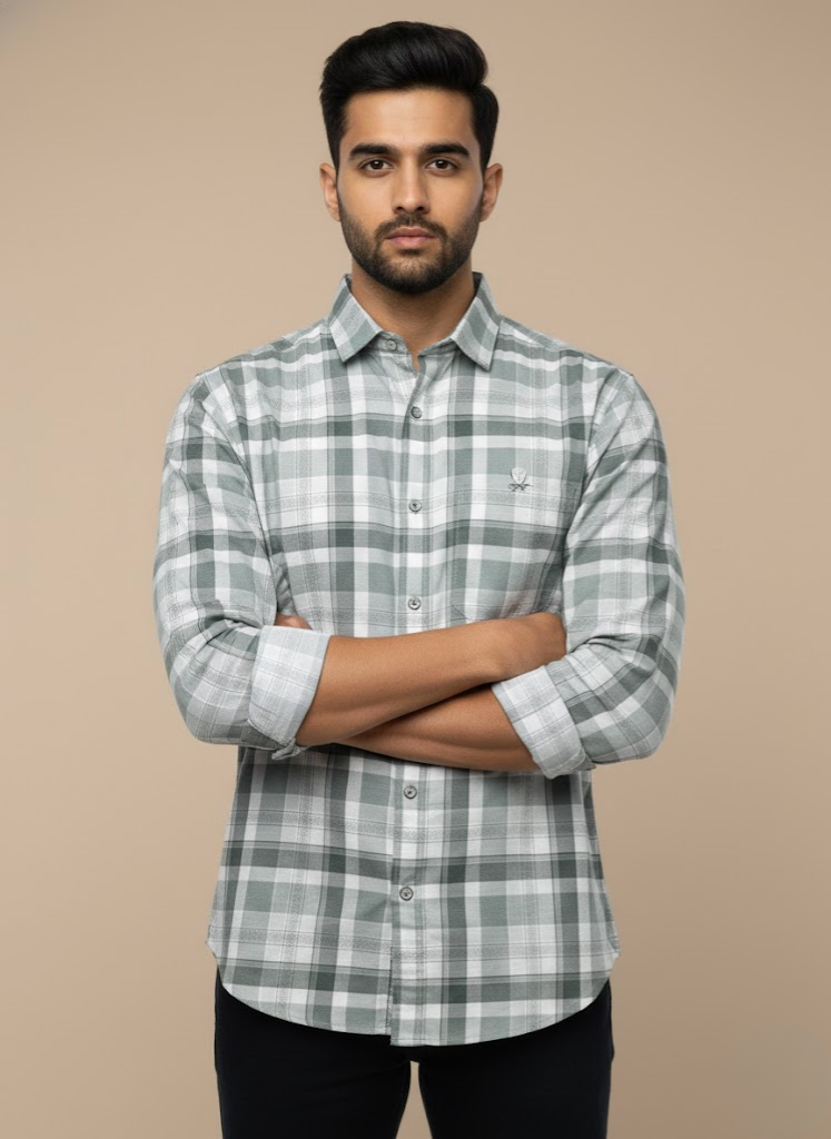 Men’s Sage Green Check Shirt – Subtle Sophistication Edition