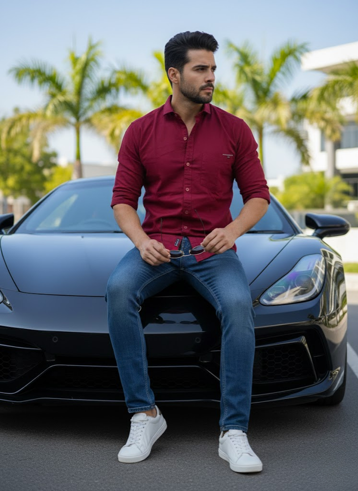 Maroon Solid Slim Fit Casual Shirt – Men’s Premium Everyday Shirt