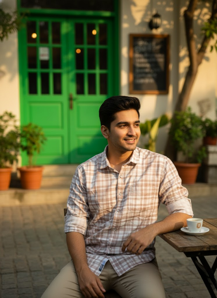 Men’s Light Brown Lycra Check Shirt – Street Casual Edition