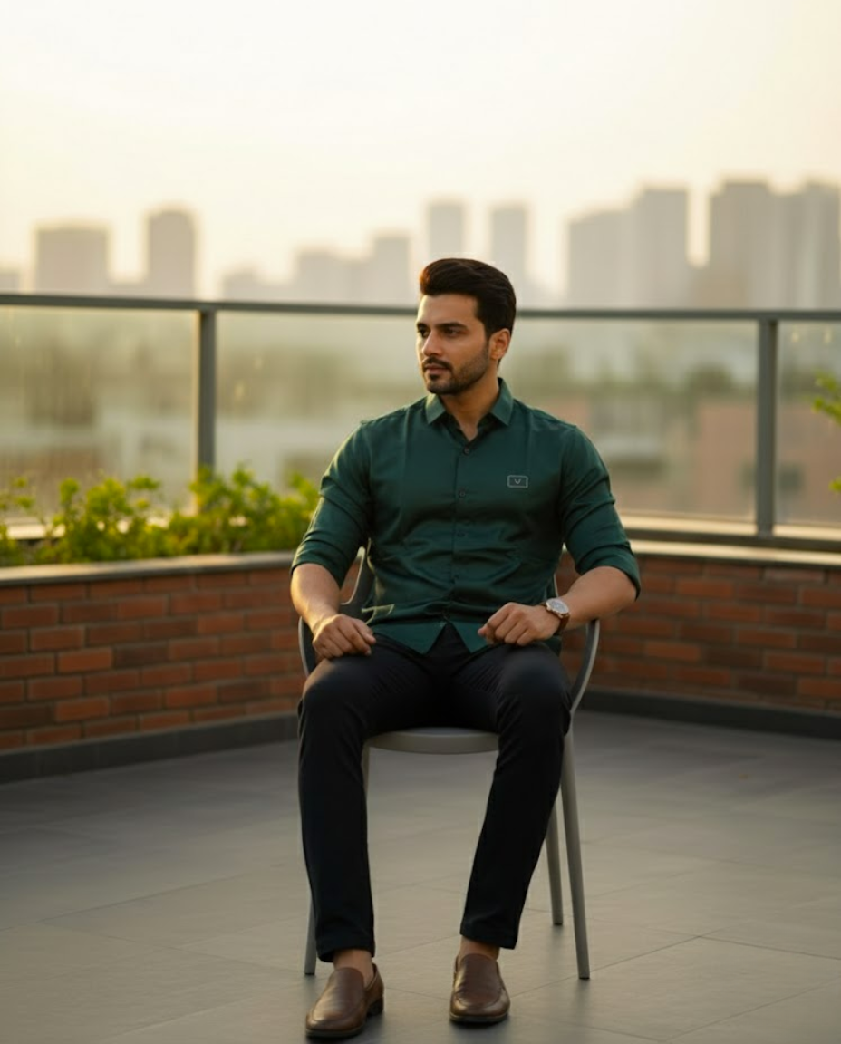 Men’s Emerald Green Satin Shirt with Sleek Modern Fit