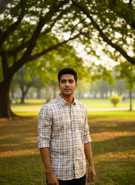 Men’s Light Brown Lycra Check Shirt – Street Casual Edition