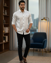 Men’s White Satin Solid Shirt with Luxe Finish