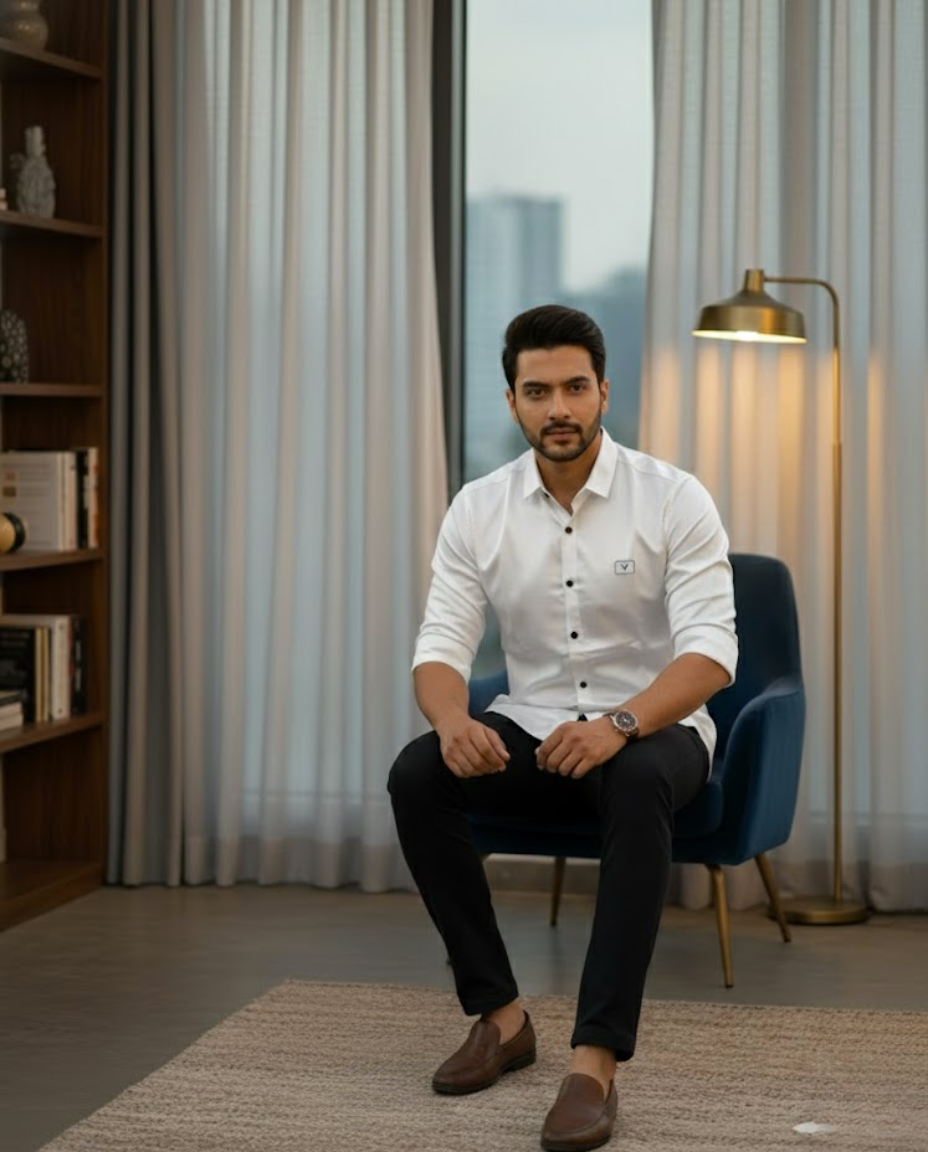 Men’s White Satin Solid Shirt with Luxe Finish