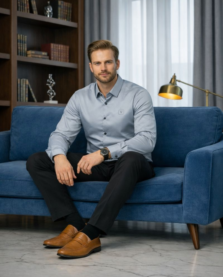 Men’s Premium Grey Satin Shirt with Smooth Finish