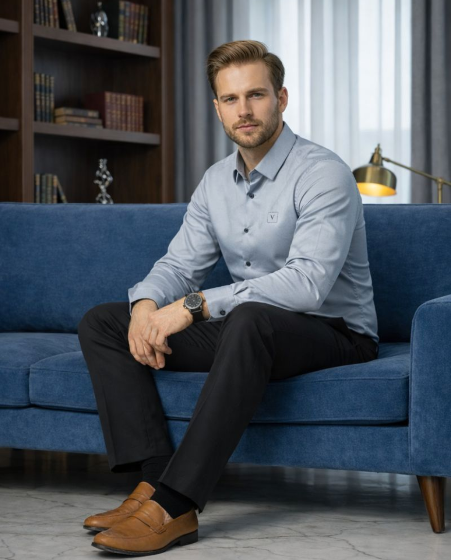 Men’s Premium Grey Satin Shirt with Smooth Finish