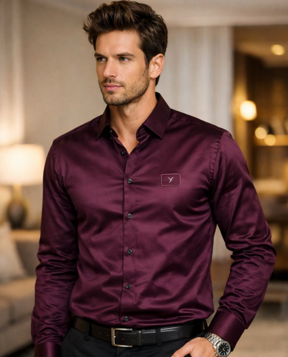 Men’s Luxury Satin Shirt Combo – Maroon & Classic White