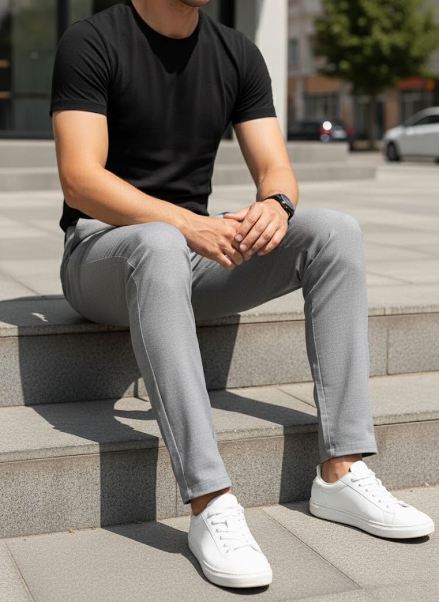 Men’s Light Grey Drawstring Slim Fit linen Trouser