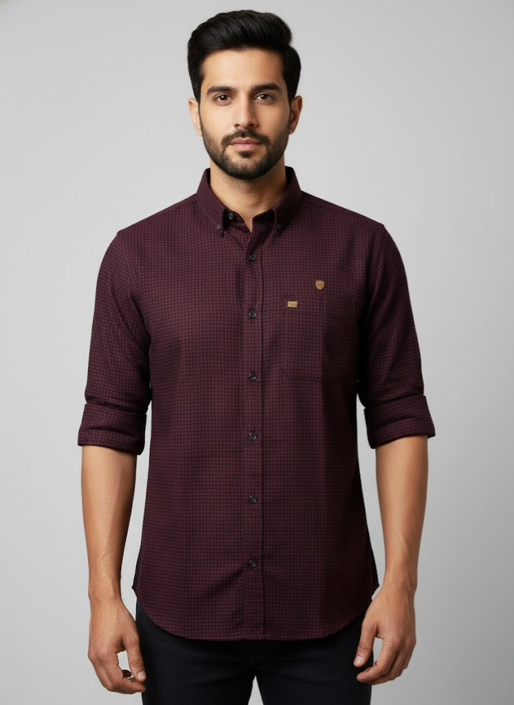 Men’s Maroon Micro Check Shirt – Classic Night Edition