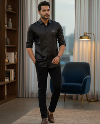 Men’s Black Satin Solid Shirt with Premium Sheen