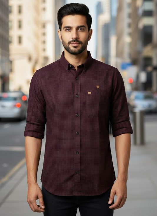 Men’s Maroon Micro Check Shirt – Classic Night Edition