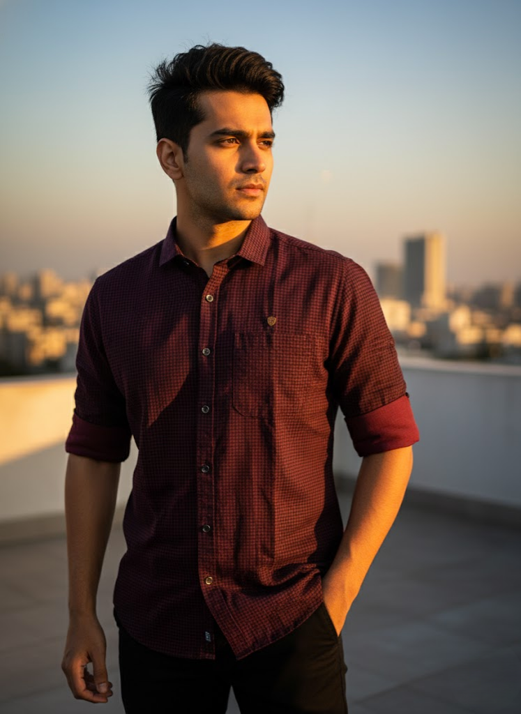 Men’s Maroon Micro Check Shirt – Classic Night Edition