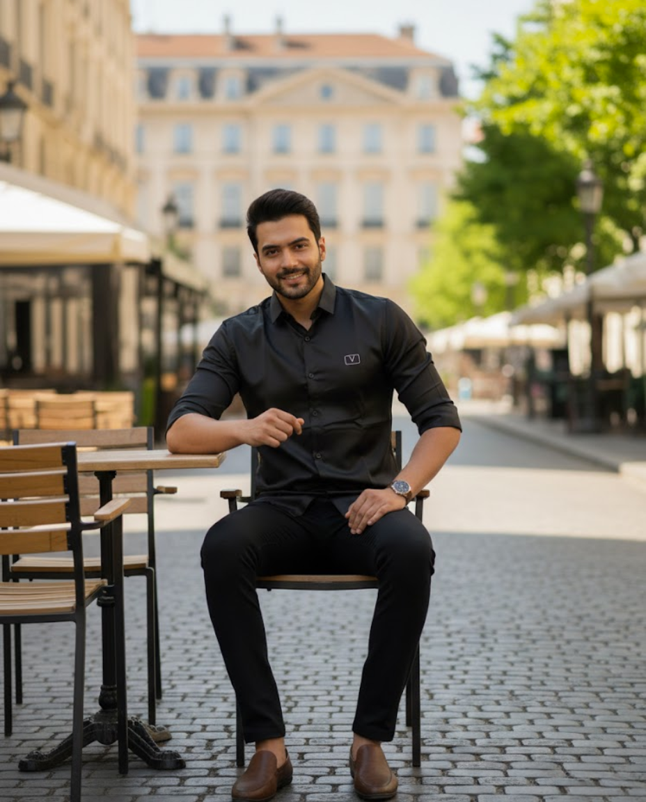 Men’s Black Satin Solid Shirt with Premium Sheen