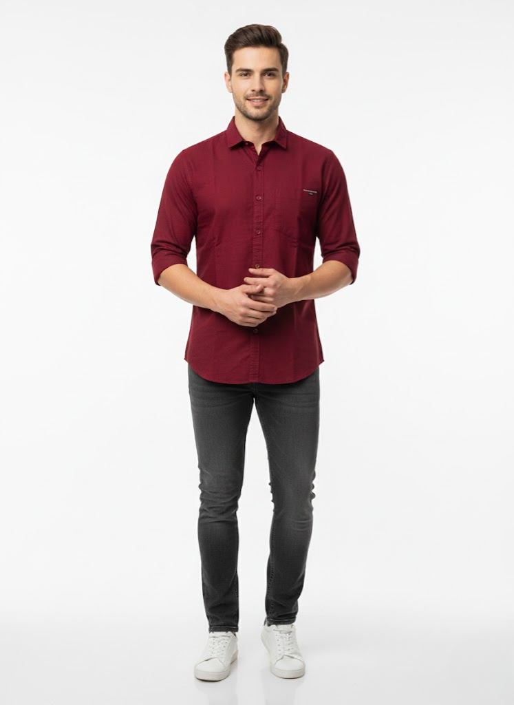 Maroon Solid Slim Fit Casual Shirt – Men’s Premium Everyday Shirt