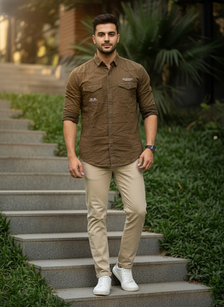 Men’s Brown Denim Washed Shirt