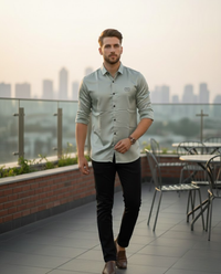 Men’s Sage Green Satin Shirt with Luxe Sheen