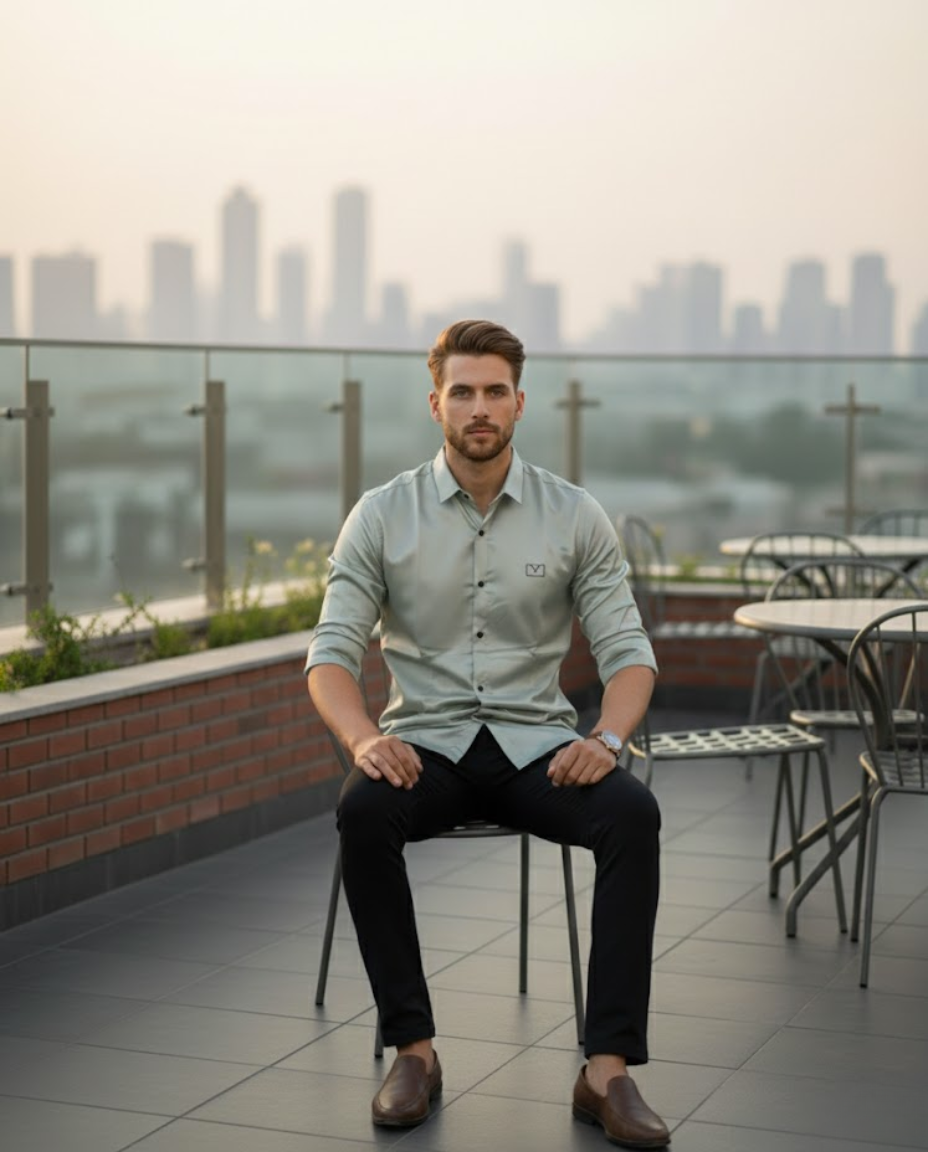 Men’s Sage Green Satin Shirt with Luxe Sheen