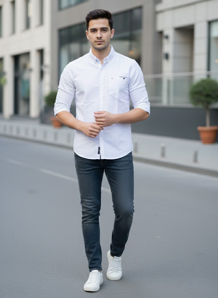 Classic White Slim Fit Casual Shirt – Men’s Premium Everyday Essential