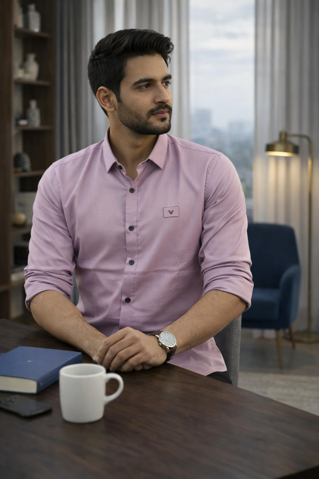 Men’s Blush Pink Satin Shirt with Contemporary Slim Fit
