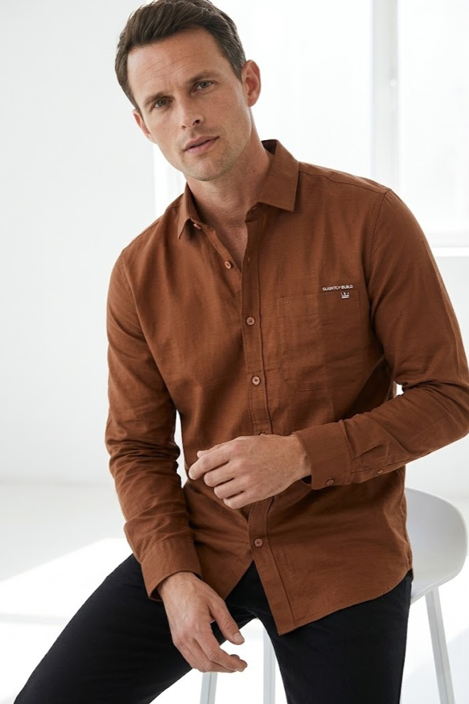 Men’s Dark Brown Cotton Smart Casual Shirt