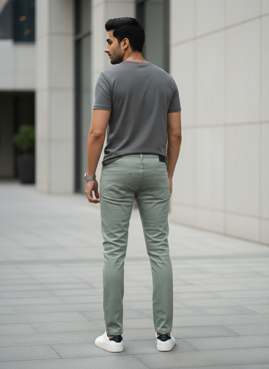 Men’s Olive Green Slim Fit Casual Trousers with Modern Stretch