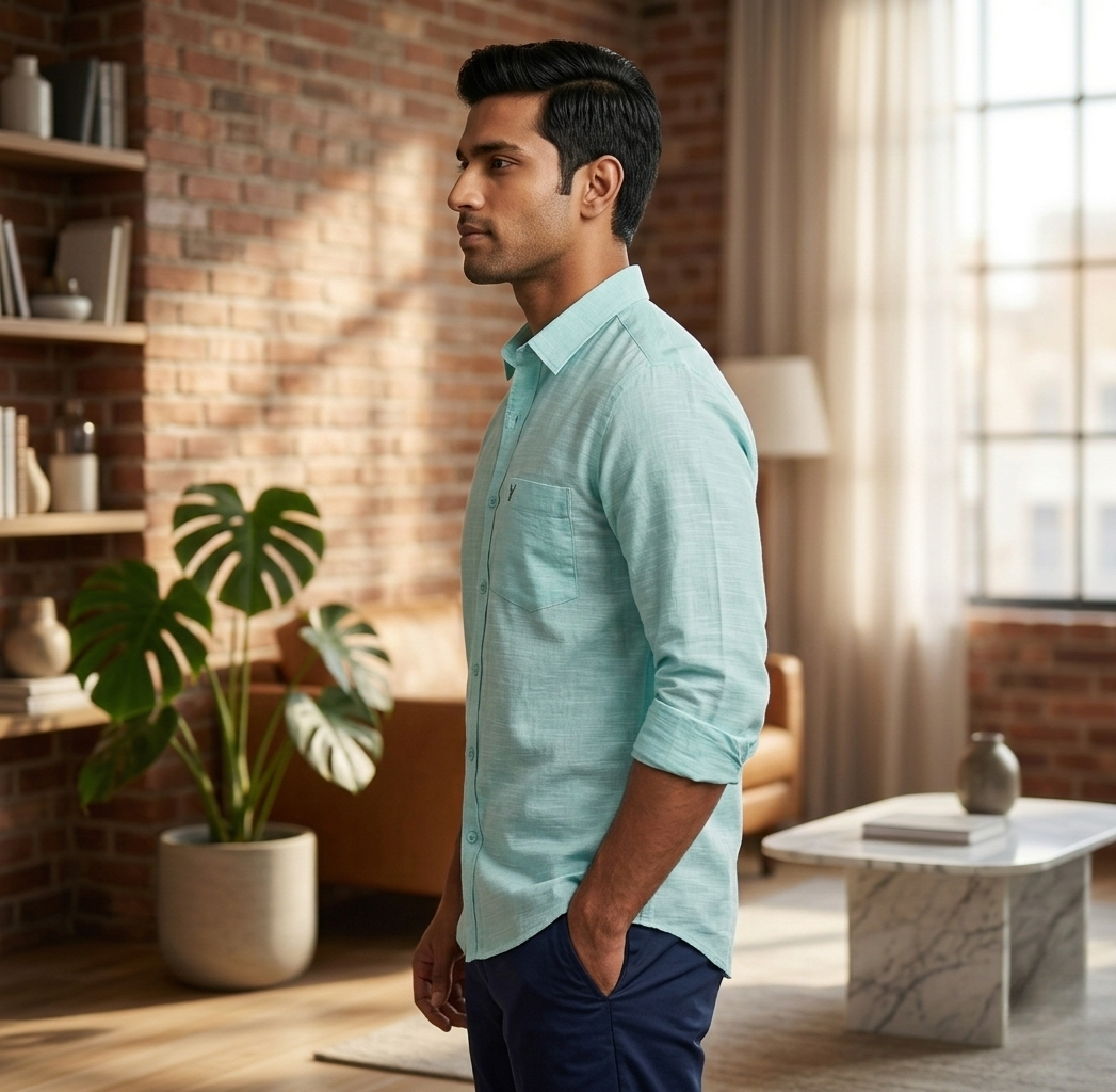 Men’s Mint Green Cotton Linen Shirt