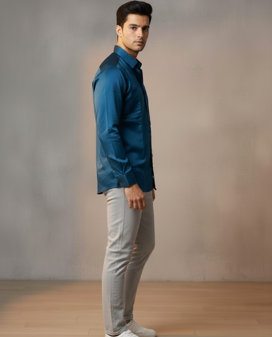 Men’s Deep Teal Satin Shirt with Luxe Evening Finish