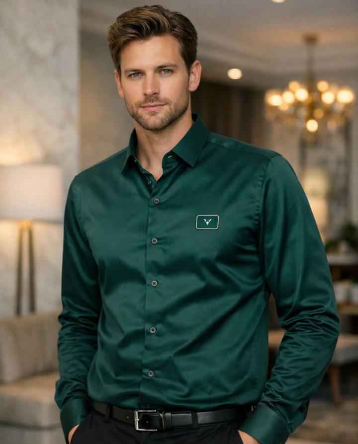 Men’s Premium Satin Shirt Combo – Deep Green & Mint