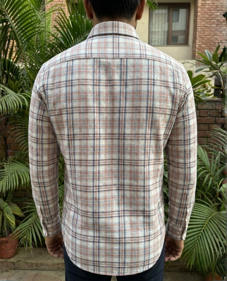 Men’s Beige Plaid Shirt – Premium Checked Shirt with Tailored Finish