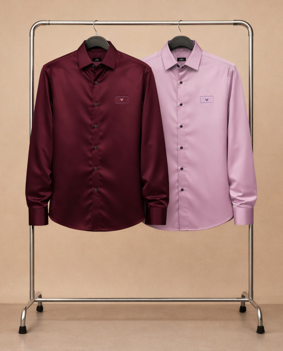 Men’s Maroon & Blush Pink Satin Shirt Combo
