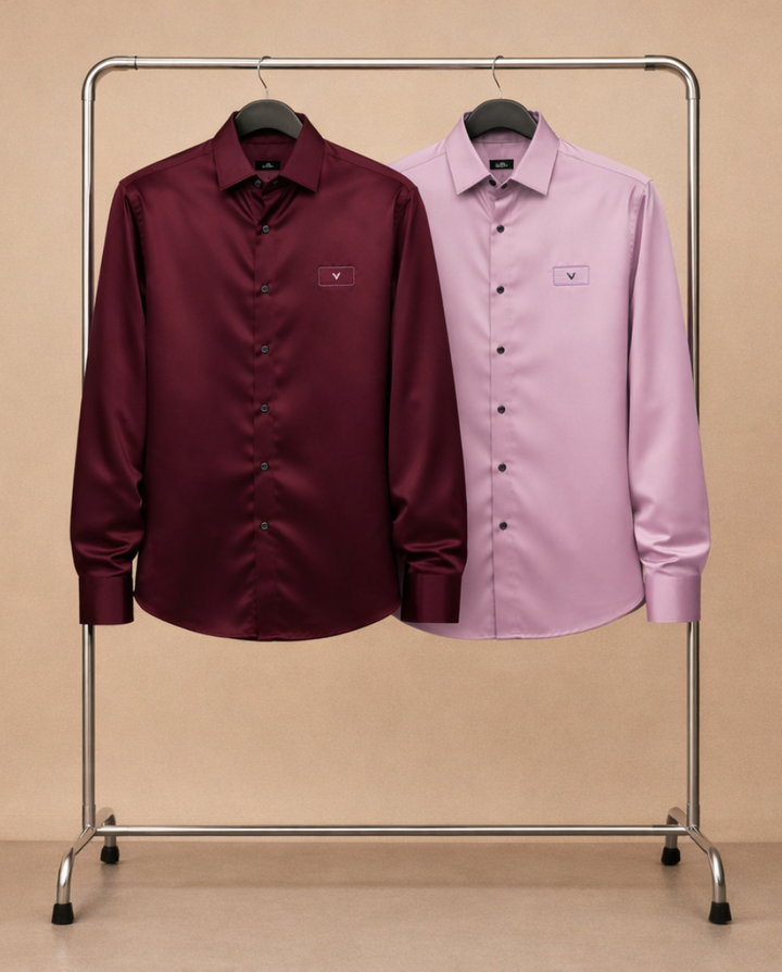 Men’s Maroon & Blush Pink Satin Shirt Combo