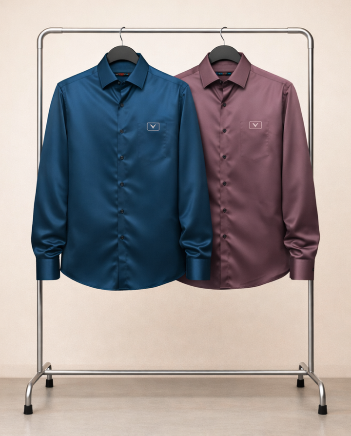 Premium Satin Shirt Combo – Royal Blue & Wine Maroon Luxury Duo